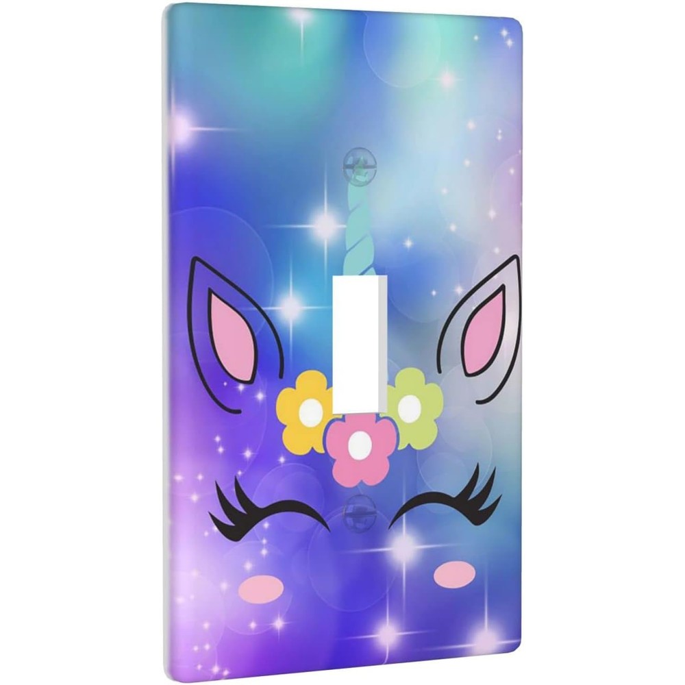 Mfydjir purple cute unicorn single toggle light switch cover front view for girls bedroom decor
