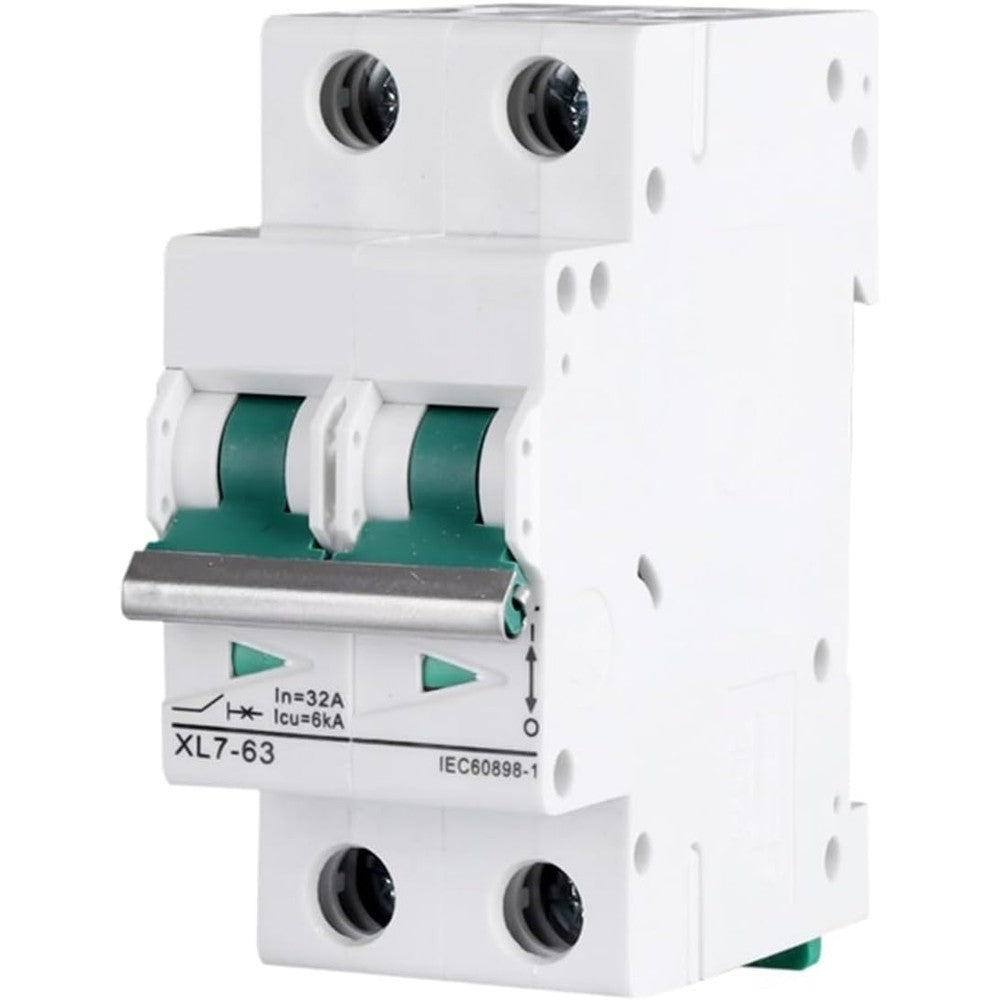MQXFCZUX XL7-63 2P Solar DC MCB circuit breaker front view for solar PV safety.
