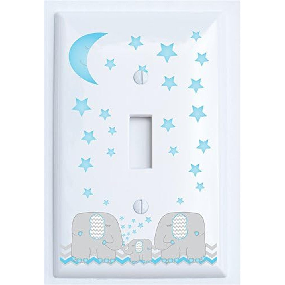 Presto Blue Elephant Single Toggle Light Switch Plate Cover front view for premium nursery wall decor.