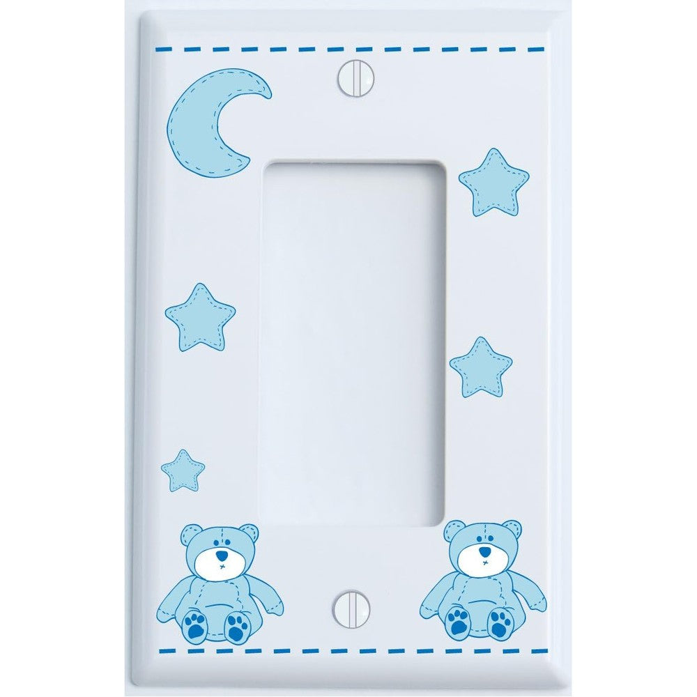 Presto blue teddy bear light switch plate single rocker front view for nursery wall decor