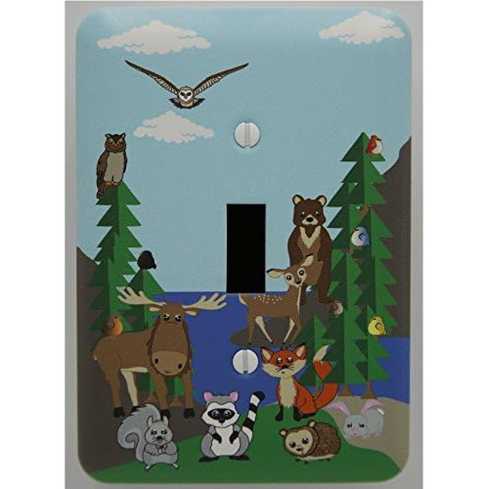Presto Wall Decals single toggle woodland forest animal light switch plate front view featuring colorful nursery illustration
