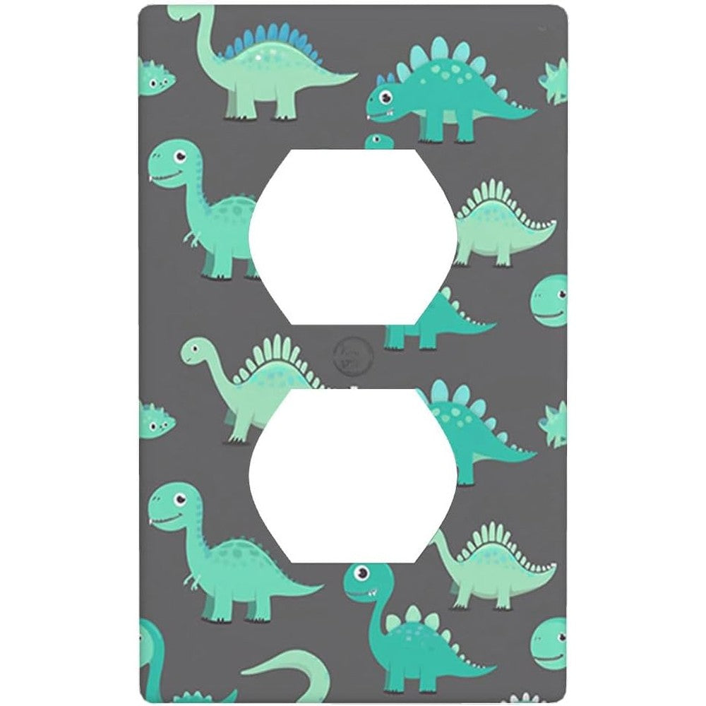 Moslion green dinosaur wall plate cover front view featuring cute cartoon animal print for room decoration.