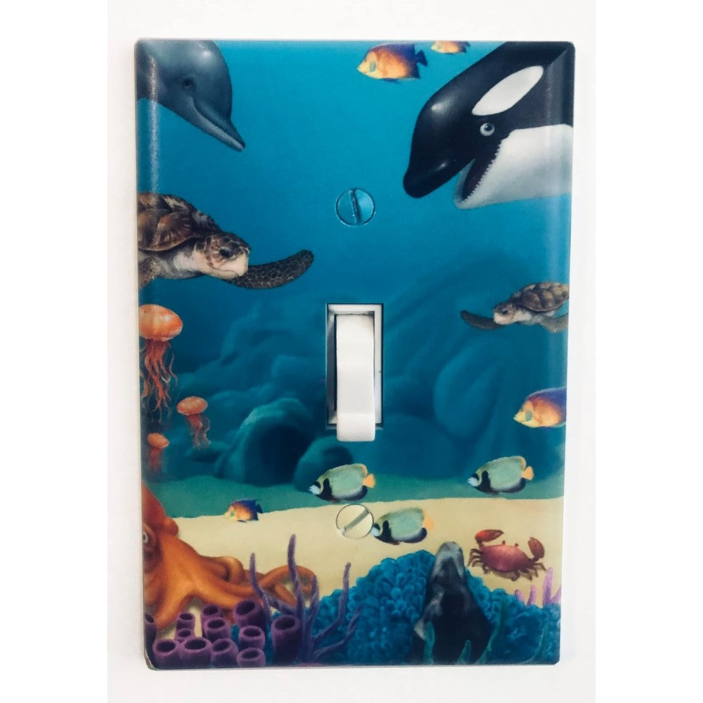 Create-A-Mural ocean kids light switch cover plate front view featuring colorful undersea coral reef artwork