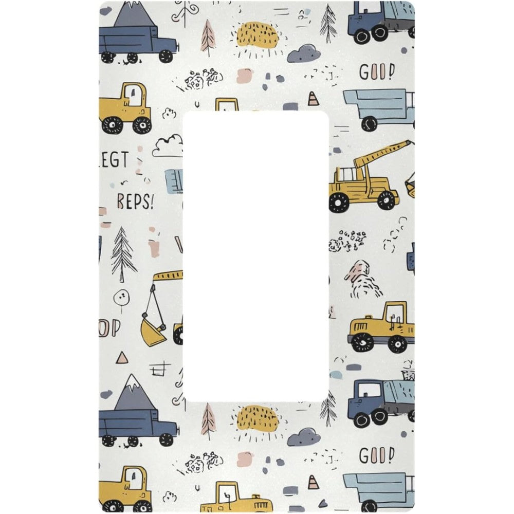 Pfrewn cute cars truck tractor wall plate cover front view featuring colorful construction vehicles for nursery decor