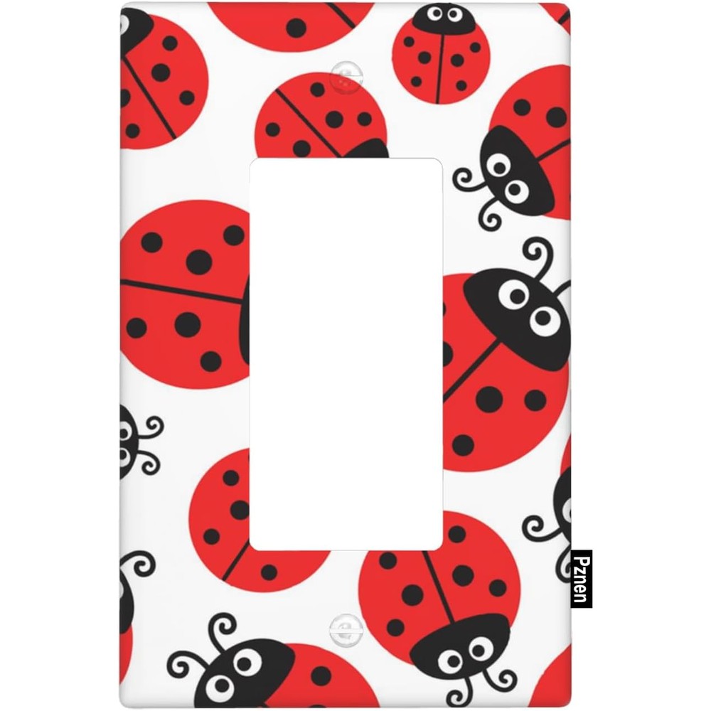 Pznen Boho Ladybug Single Rocker Wall Plate front view featuring a red and black cartoon insect pattern for nursery decor.
