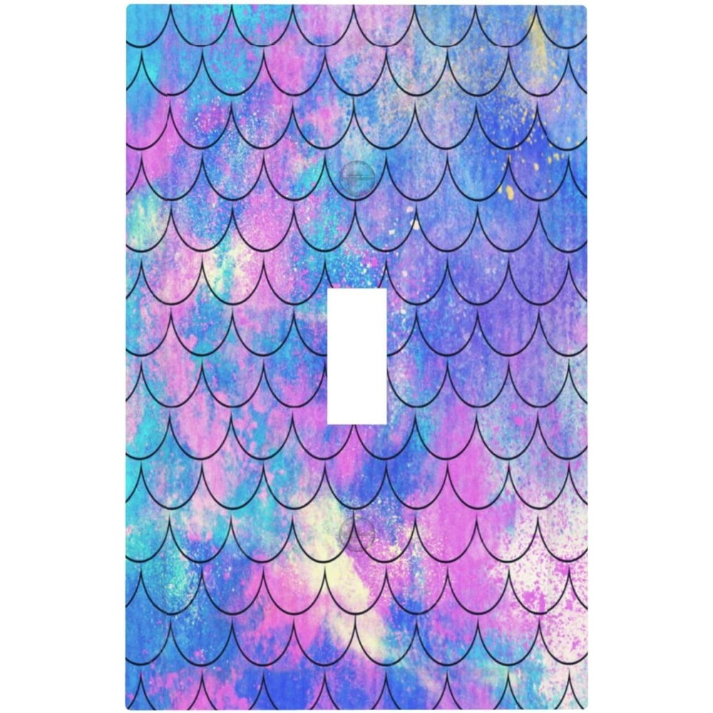 Yamxbfa ocean pastel retro mermaid core single toggle light switch cover front view showing blue and purple scale pattern