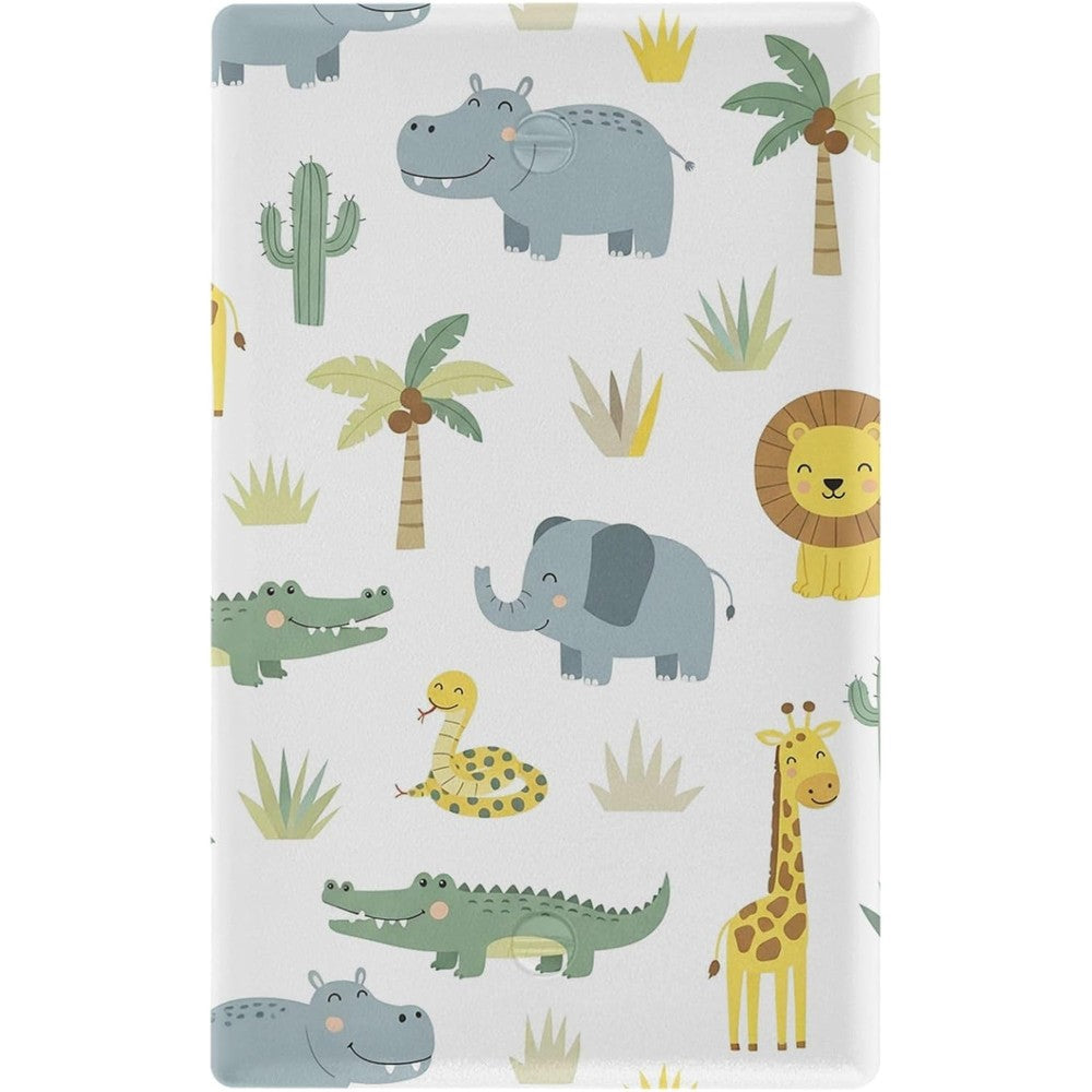 Pfrewn wild animals zoo blank wall plate front view showcasing vibrant safari theme illustration.