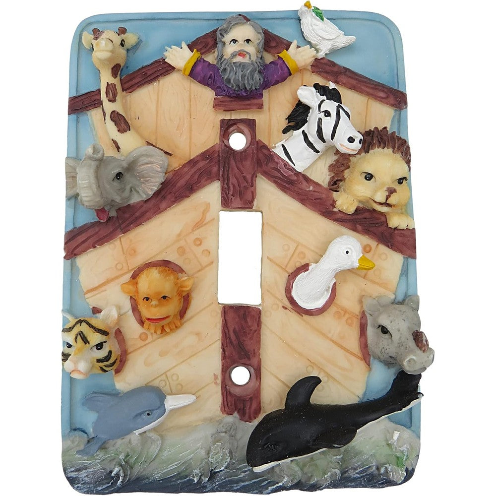 Needzo Noahs Ark resin light switch cover front view showing 3D safari animals
