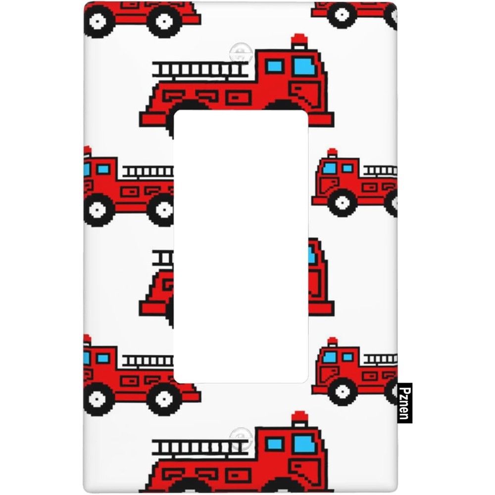 Pznen fire truck single rocker wall plate front view showing pixel art design