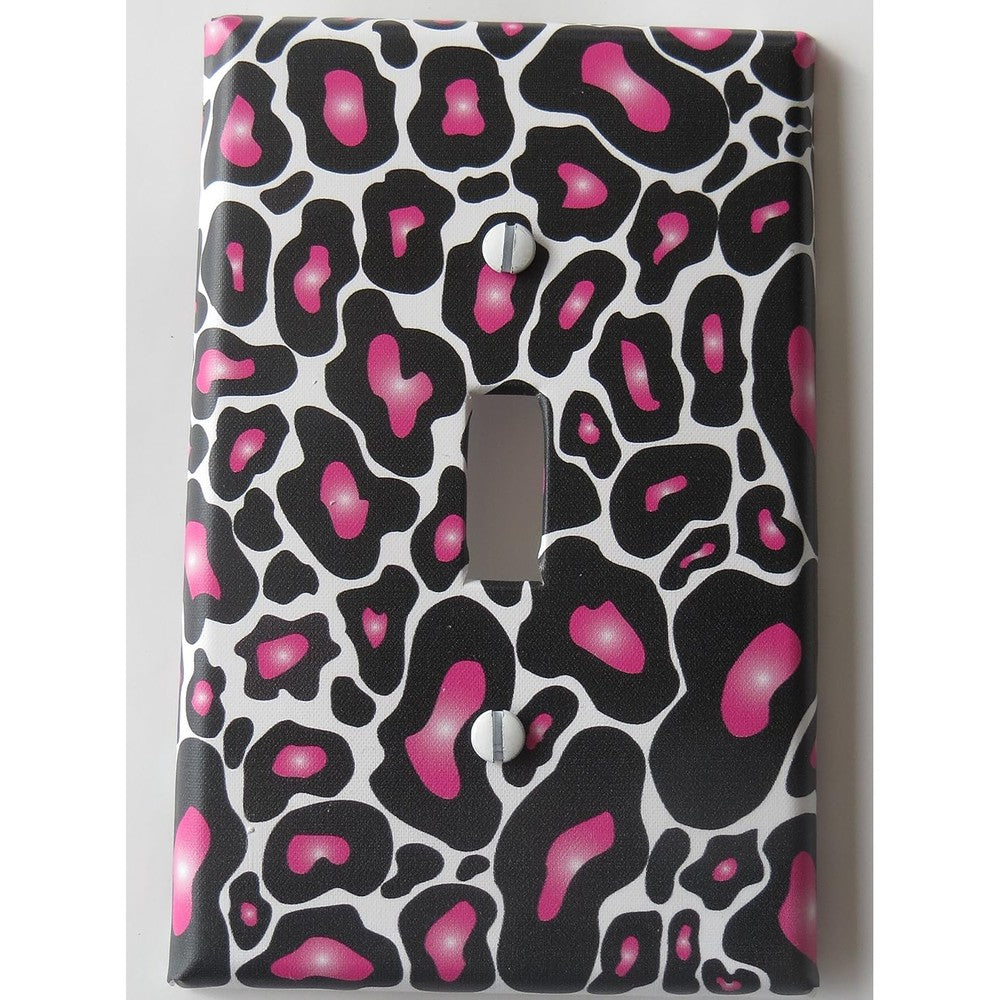 Presto Light Switch Plate Covers hot pink black leopard print front view decorative bedroom decor
