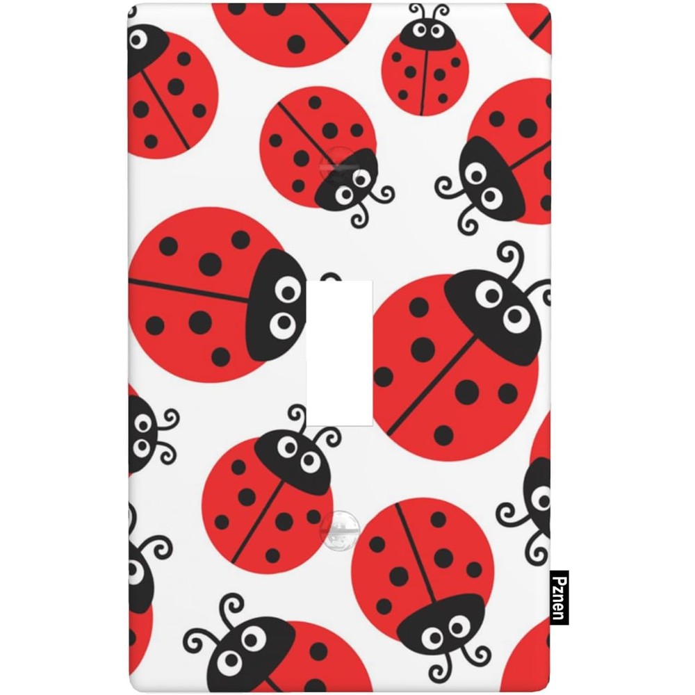 Pznen cute ladybug one gang light switch cover front view showing vibrant red and black cartoon beetle pattern