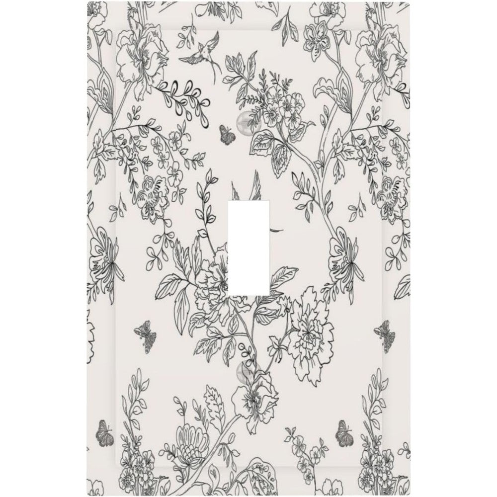 Spshian country black and white floral switch plate front view for vintage room decor