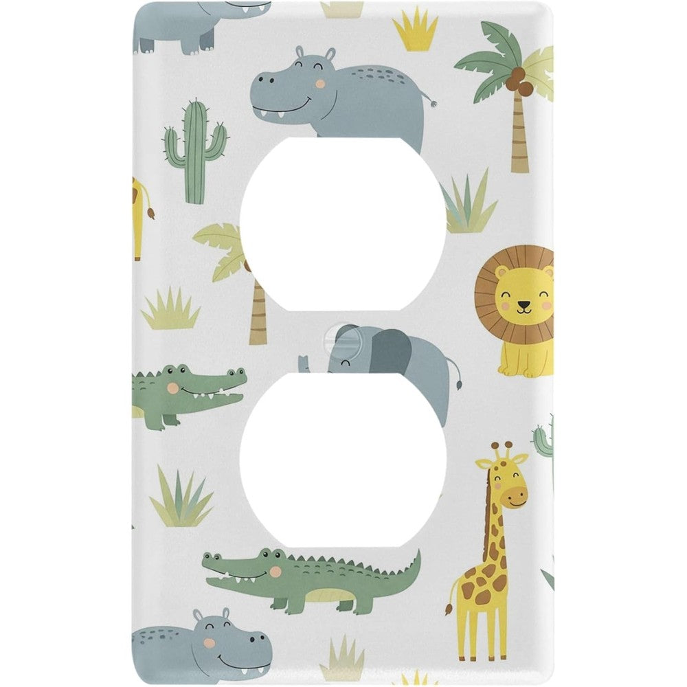 Pfrewn wild animals zoo duplex receptacle outlet cover front view decorative nursery wall plate