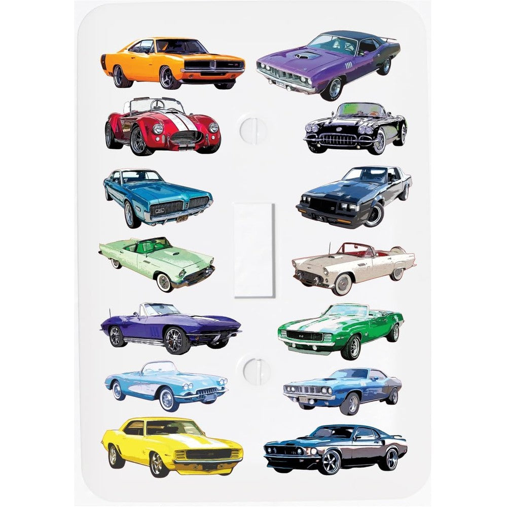 Presto Wall Decals American muscle car light switch plate cover front view featuring classic hot rod racing design
