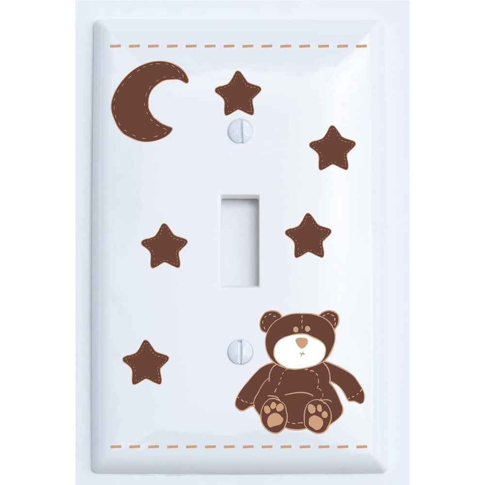 Presto Brown Teddy Bear Light Switch Plate front view premium nursery wall decor