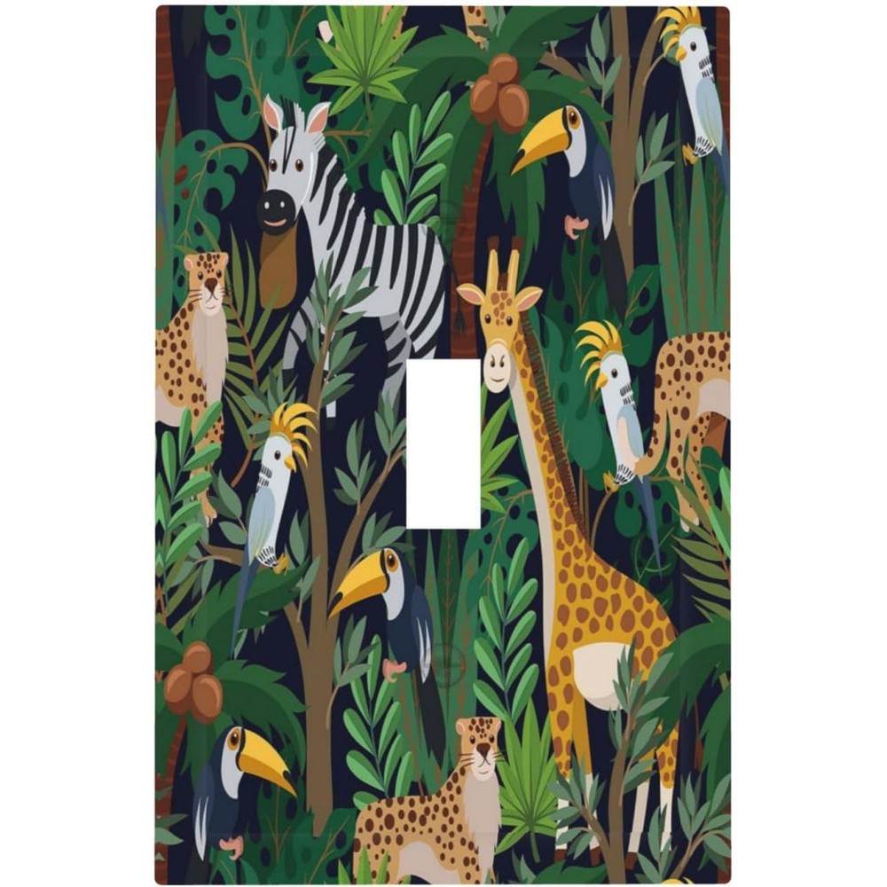 Wpshijia cartoon animal nursery light switch cover front view showing safari print