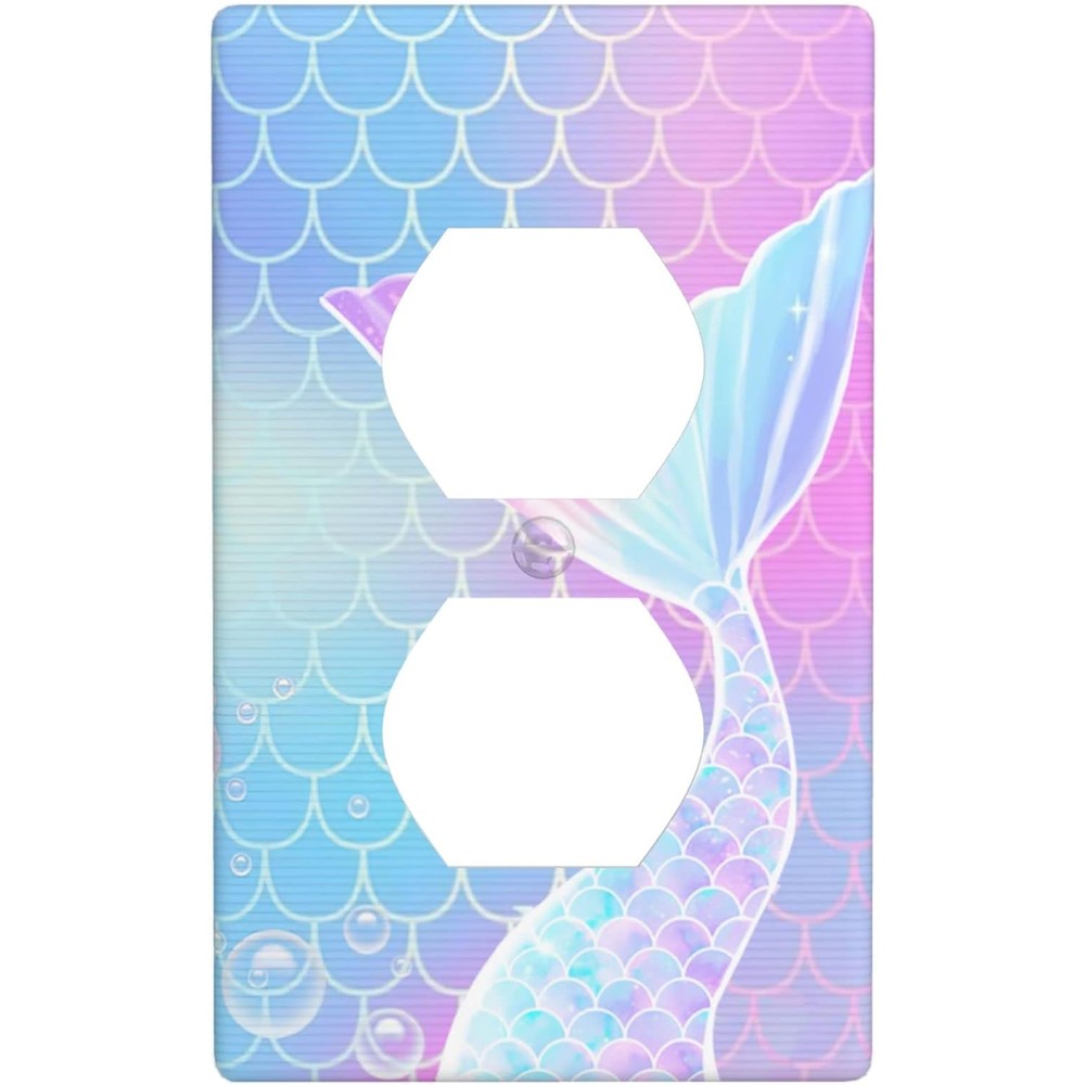 EVESKY mermaid light switch cover front view showing colorful scales design for girls bedroom decor