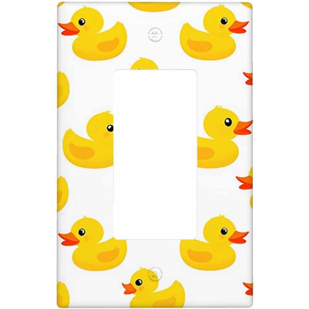 Moslion duck toy single rocker wall switch plate front view featuring cute showering ducks illustration for kids room styling.