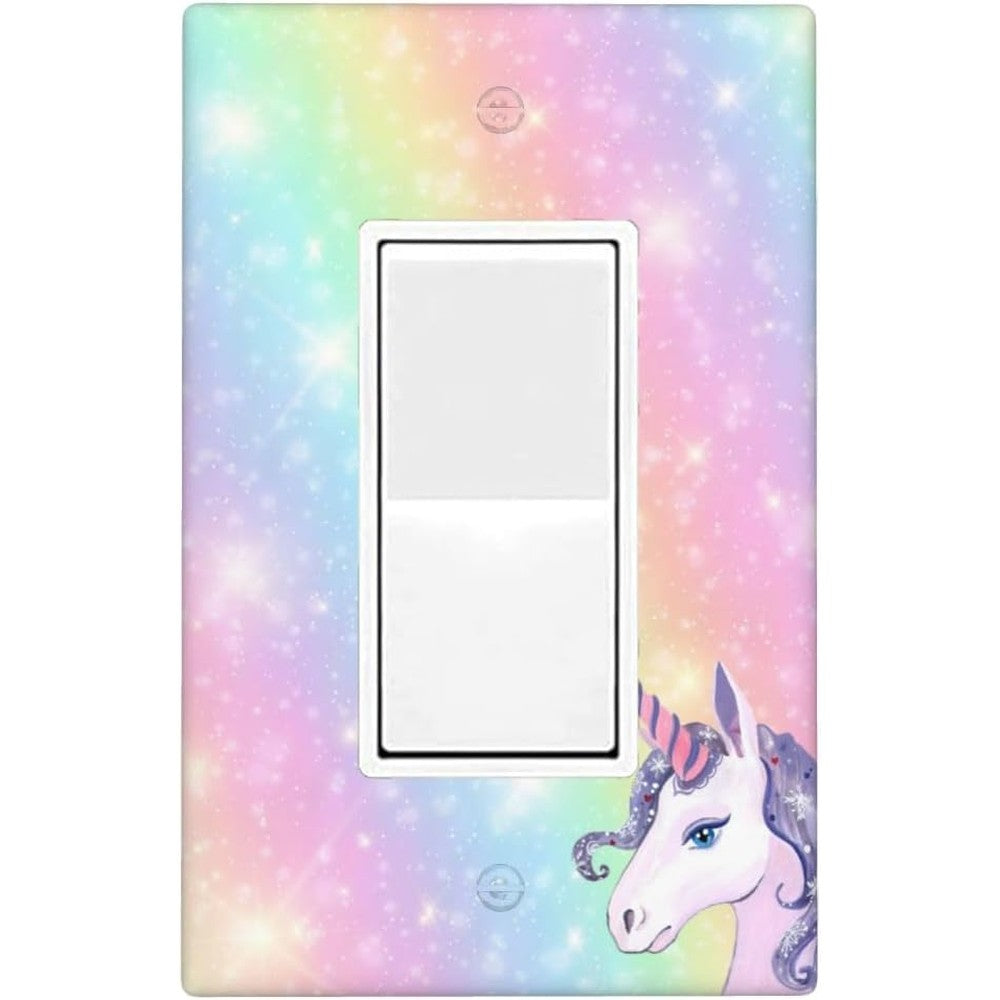 Mdulftar unicorn rainbow light switch wall plate front view decorative cartoon room accessory