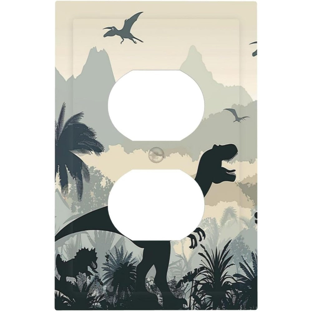 Ihsourgnitnem dinosaur duplex outlet cover front view for kids nursery room decor