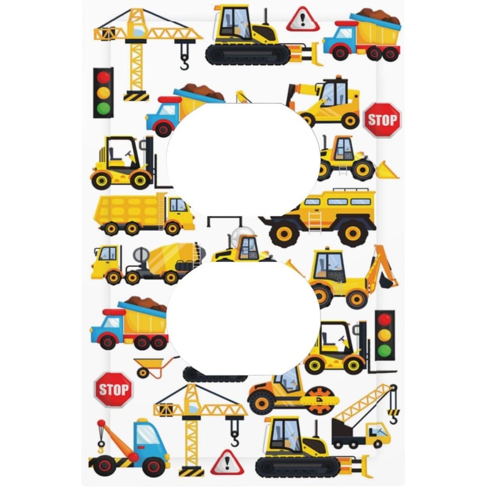 GSRLOD construction trucks cartoon boys room light switch wall plate front view