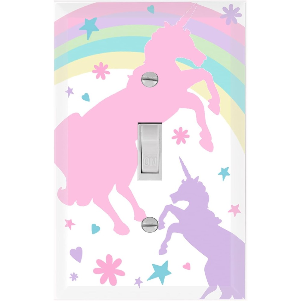 Create-A-Mural Pastel Unicorn light switch cover plate front view for girls bedroom wall decor.