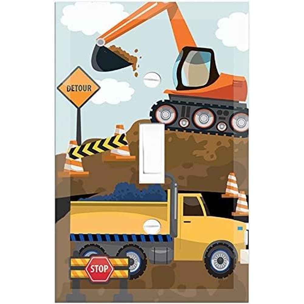 Create-A-Mural construction truck light switch cover plate front view for kids bedroom decor