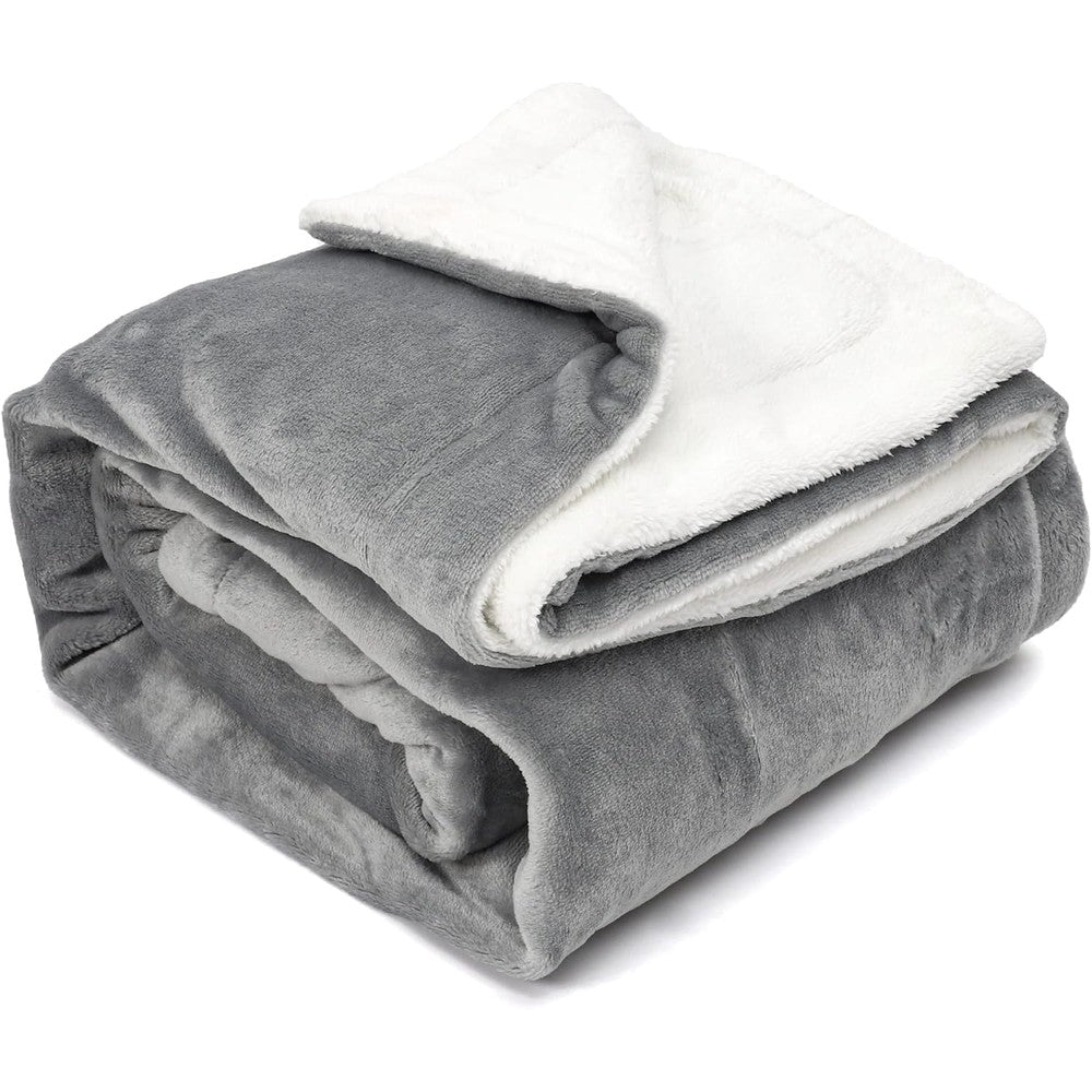 TILLYOU Reversible Plush Sherpa Fleece Kids Blanket front view showing gray flannel side