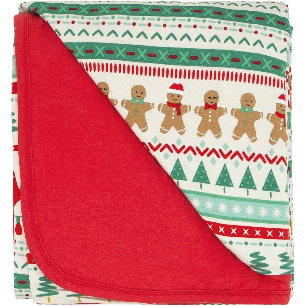 Little Sleepies Christmas Blanket front view featuring festive Fair Isle pattern print.
