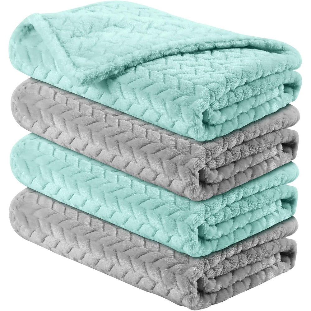 Chumia 4 piece baby blanket flannel front view showing light gray and lake green colors