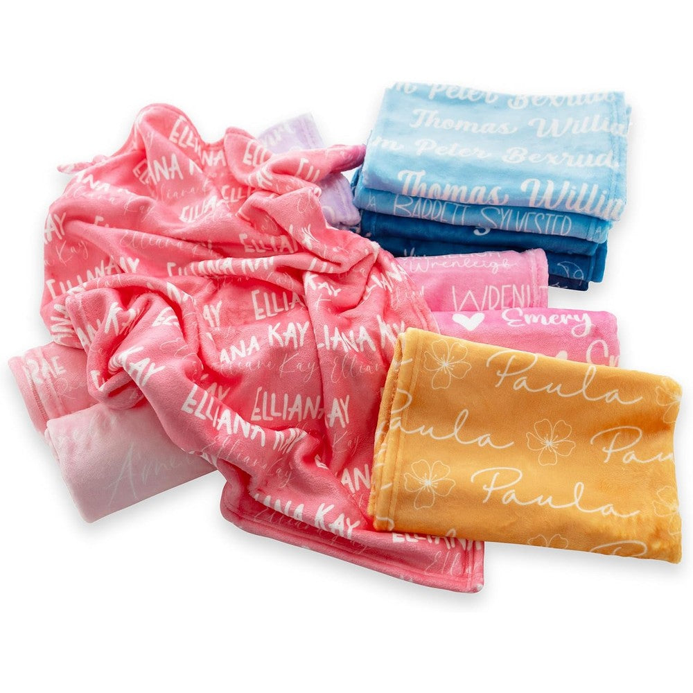 Rosanbella personalized baby name blanket front view showing customized typography layout