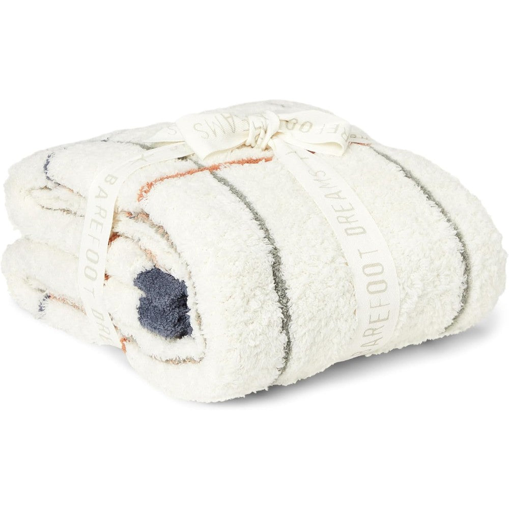 Barefoot Dreams CozyChic multicolor plaid stroller blanket front view featuring cream multi design