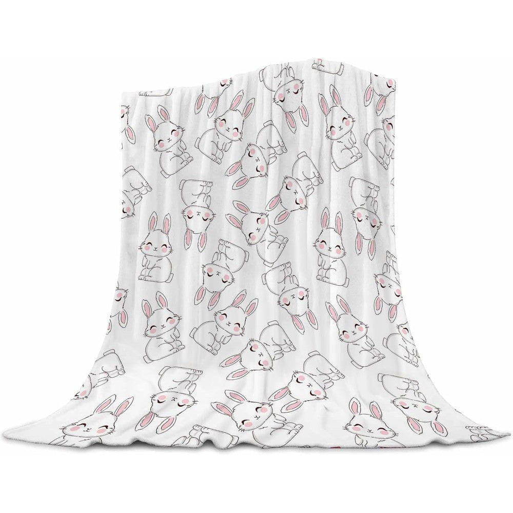 Ubnlkto Bunny Easter Blanket front view showing ultra soft flannel fabric texture