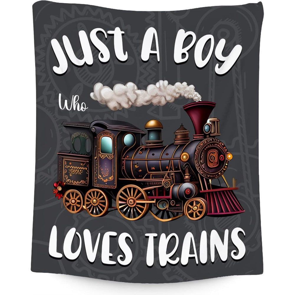 UNIKITTY Train Blanket for Boys front view showcasing the black vintage locomotive design.