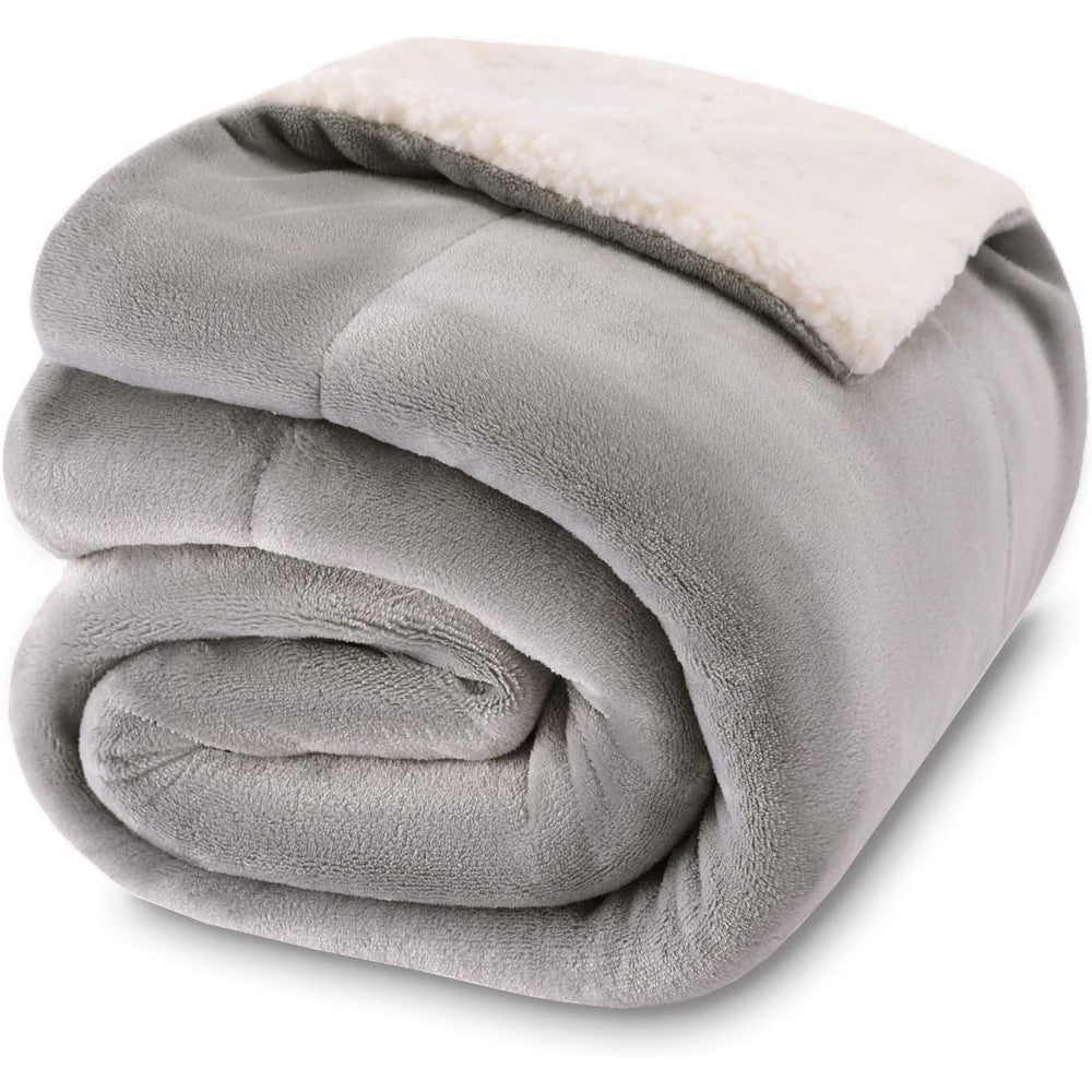 NANPIPER baby sherpa blanket front view showing light grey fleece surface