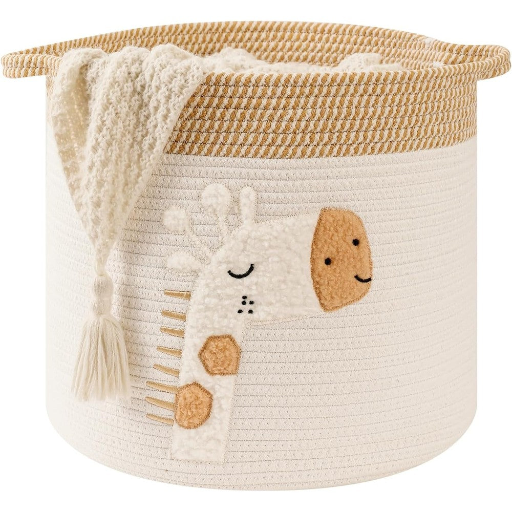 INough Large Woven Cotton Rope Toy Storage Basket Front View