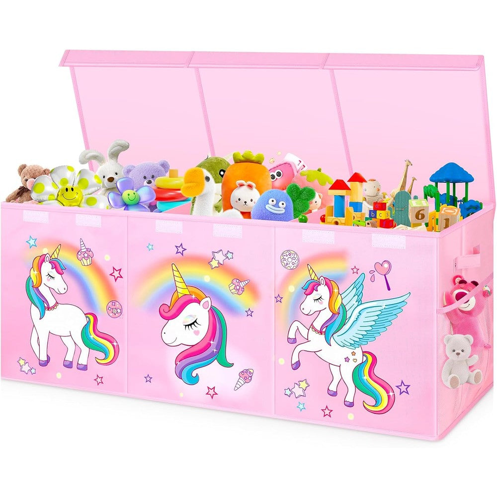 Mabahoo extra large toy box chest in pink front view for nursery organization.