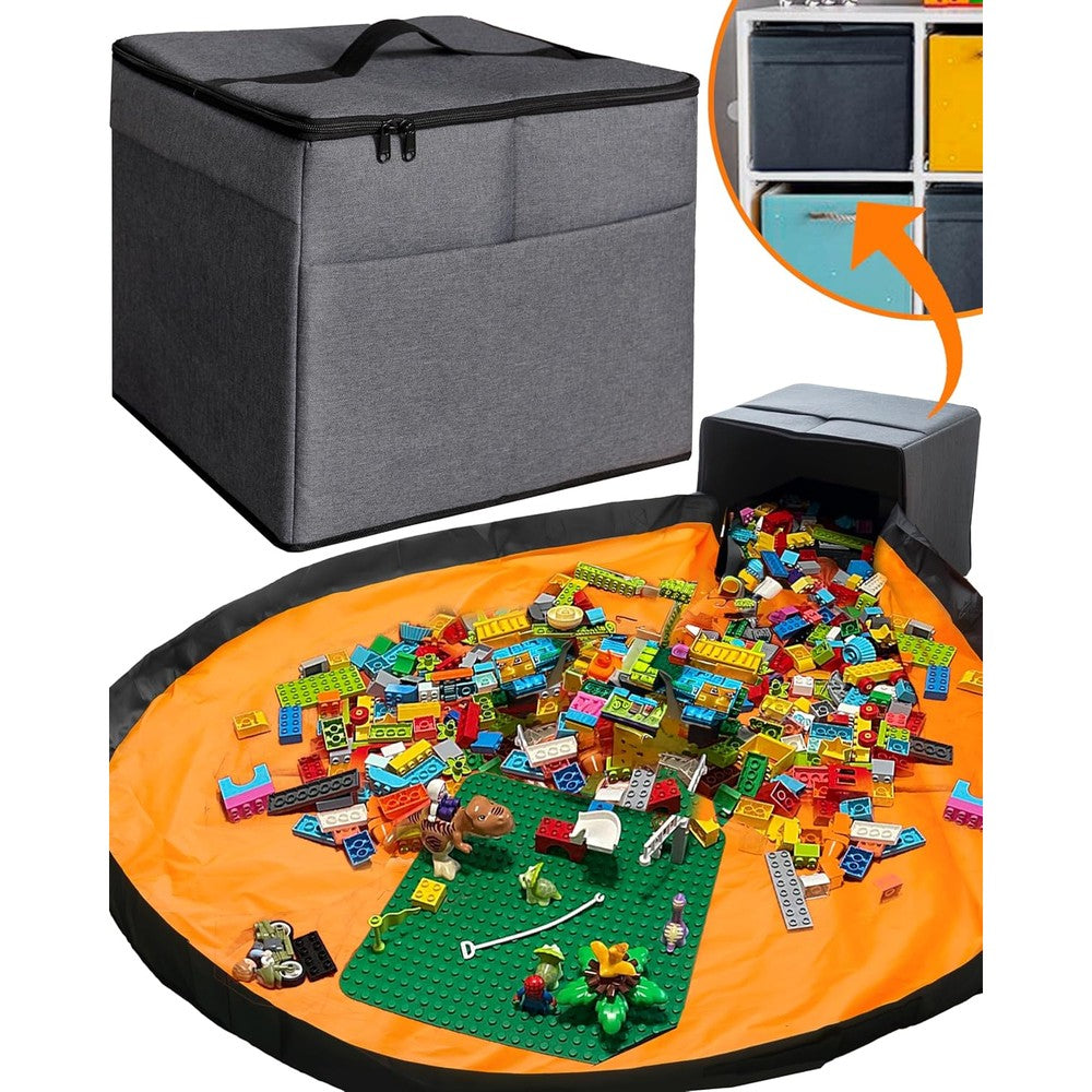 Starsiko extra large toy storage organizer front view with grey fabric cube and lid closed