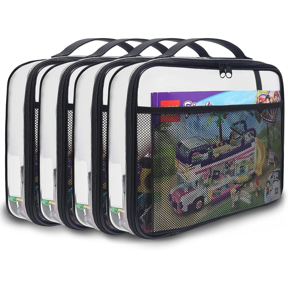 Holay 4 Packs PVC Zippered Blocks Set front view showing transparent toy storage