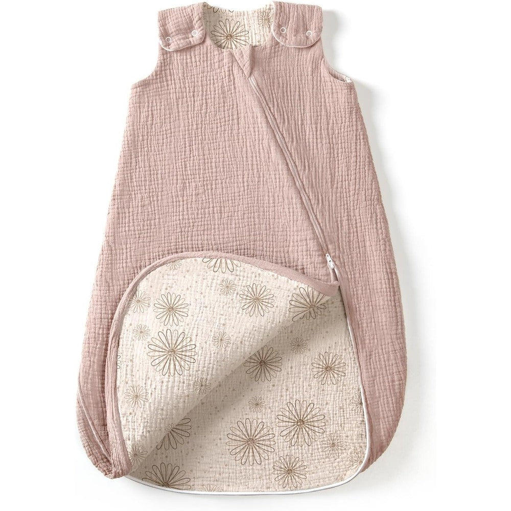 Lulumoon muslin baby sleep sack front view in dusty rose