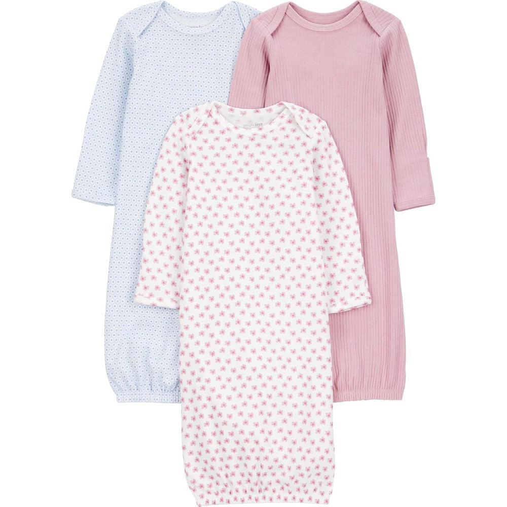 Simple Joys by Carter's baby girls 3-pack cotton sleeper gown set front view