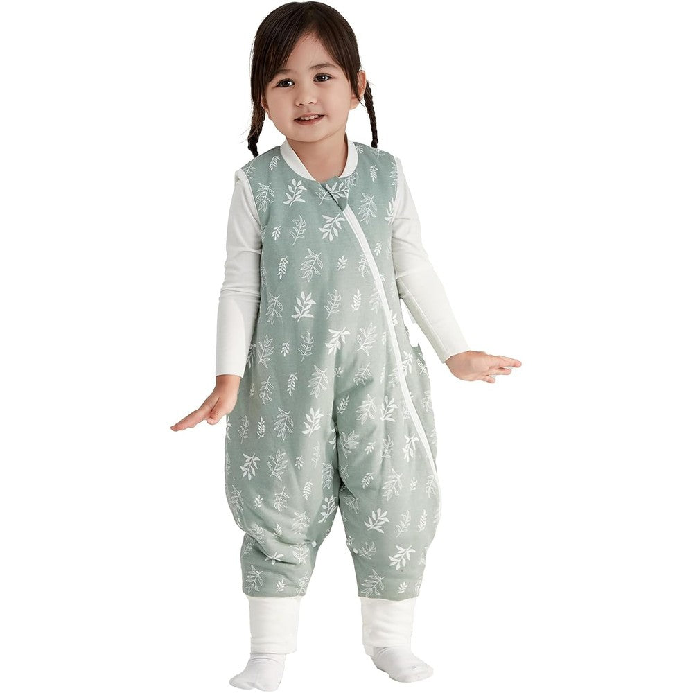 Duomiaomiao toddler sleep bag front view with green foliage print
