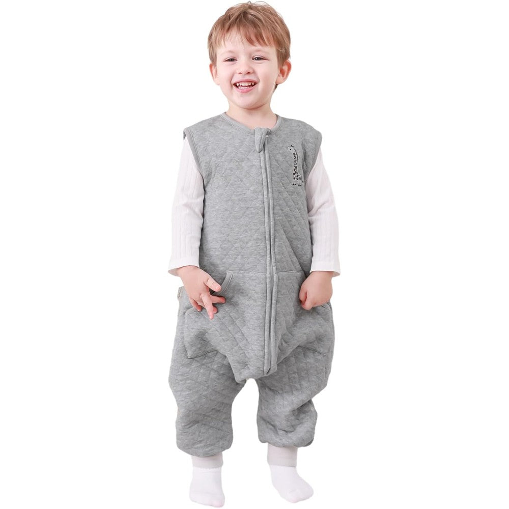 Homeal toddler sleep sack with legs front view grey color