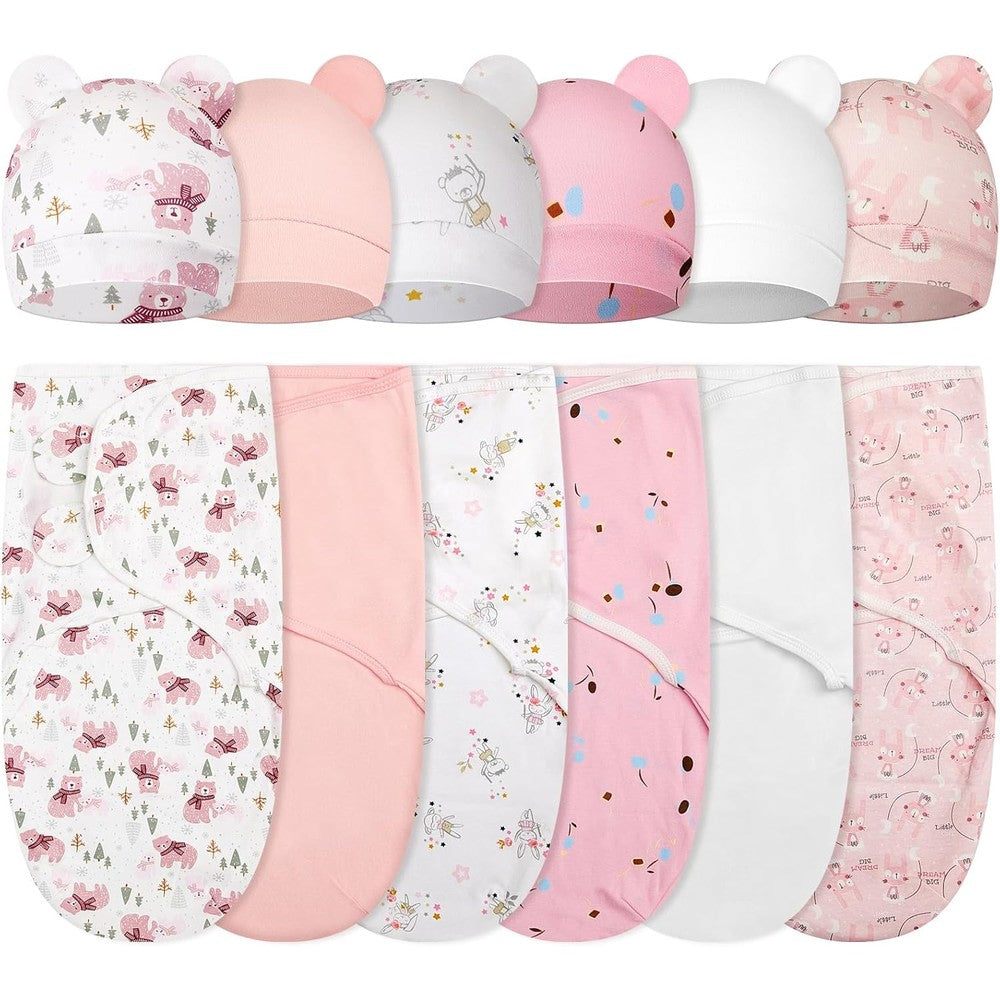Ramede 6 pack baby swaddle blanket and hat set front view