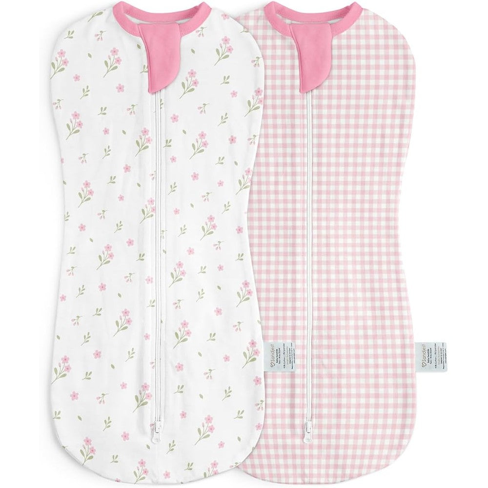 Sandjest baby swaddle front view floral and checkered pack