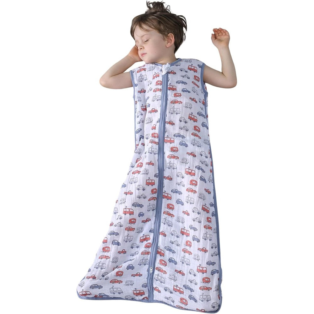 Tado Muslin toddler sleep sack 2-4T front view with car print