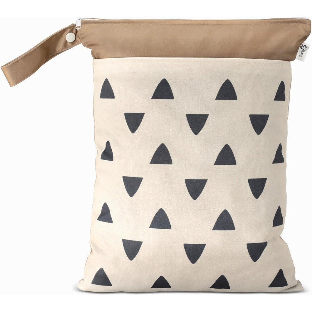 BebeBiu Cloth Diaper Wet Bag Waterproof And Reusable Storage With Two Zippered Pockets In Sand Triangular Pattern