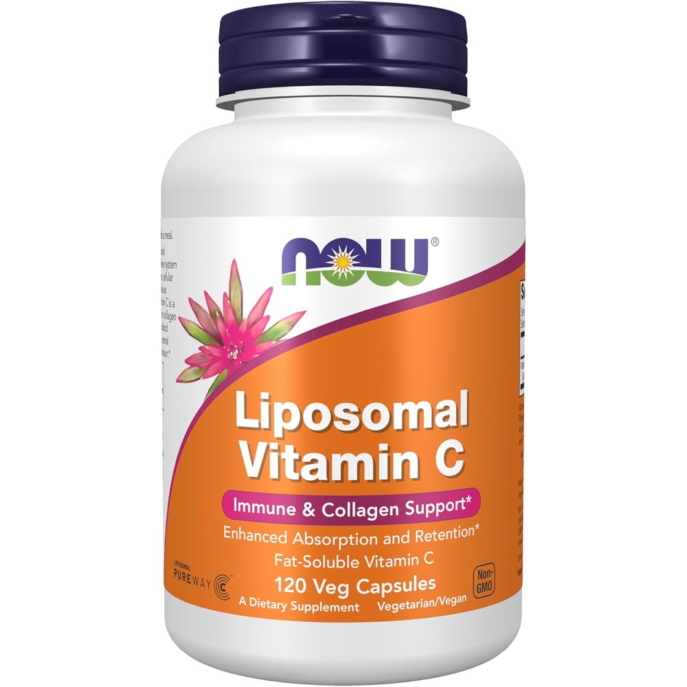 NOW Foods Liposomal Vitamin C Dietary Supplement For Immune And Collagen Support 500 mg 120 Vegetarian Capsules