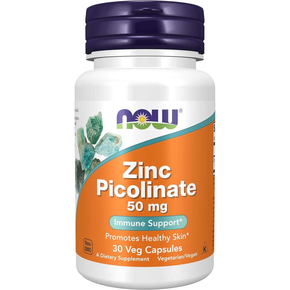NOW Foods Zinc Picolinate 50 Milligrams for Immune Support and Enzyme Functions 30 Vegetarian Capsules