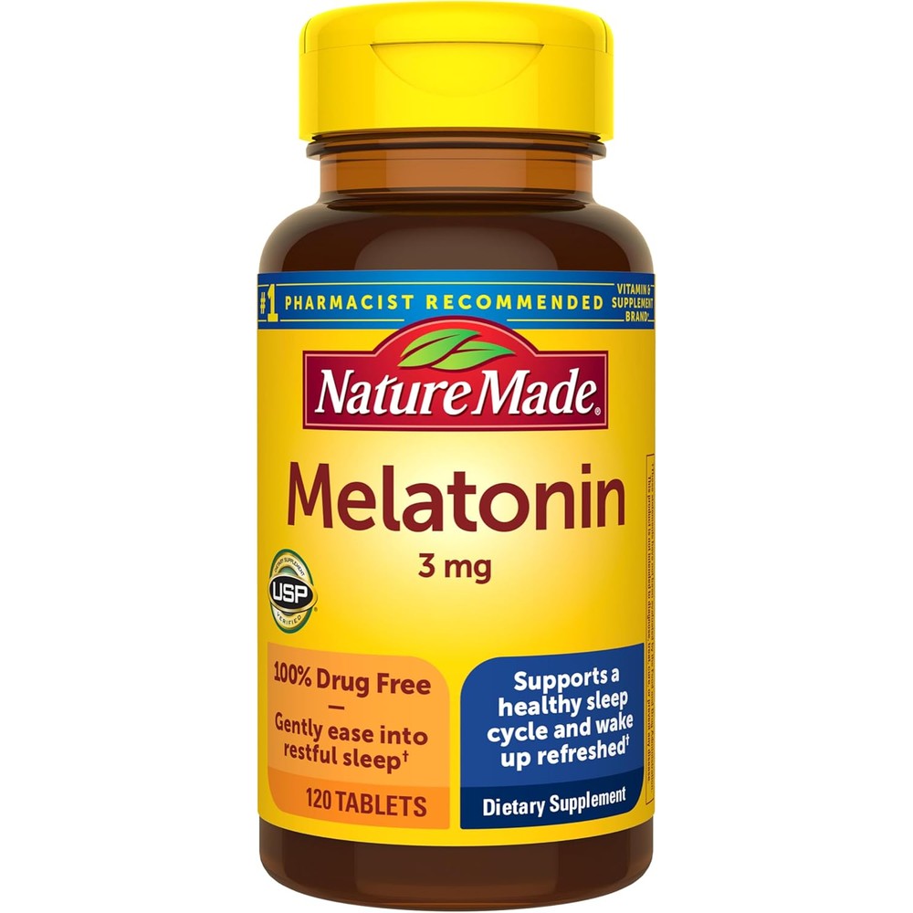 Nature Made Melatonin 3mg 120 Tablets front bottle view for authentic sleep supplements